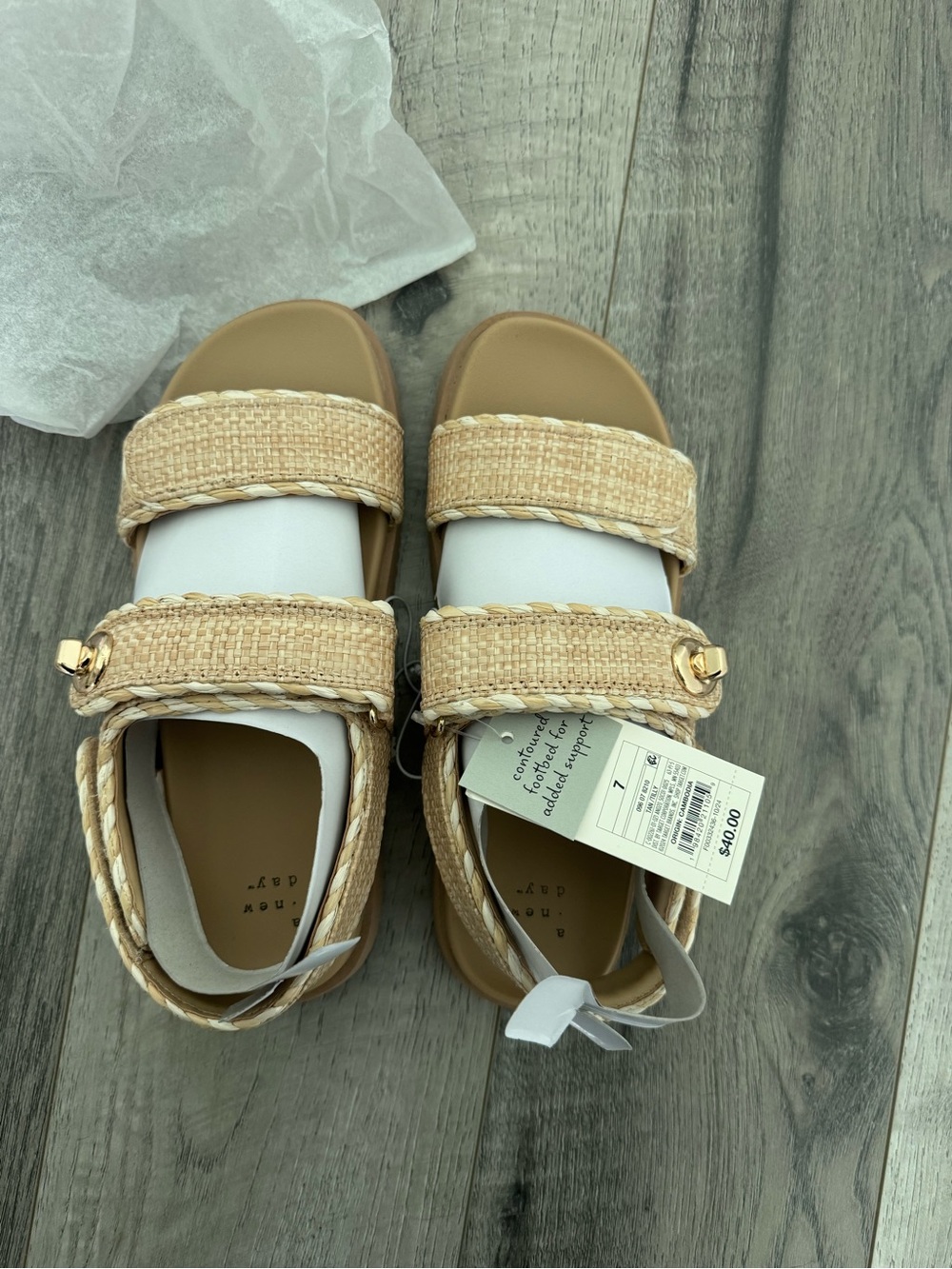 ☀️Woven Strap Sandals in Tan with Gold Buckles